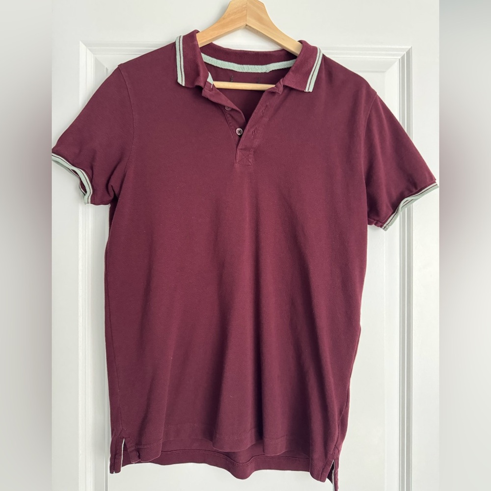 ASOS Burgundy Polo Shirt with Green Trim and Classic Fit